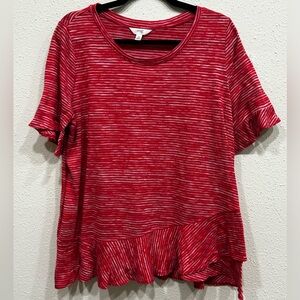 Terra & Sky Red and White Short Sleeve Ruffle Top